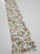 Photo2: 1W07z40  Japanese Kimono Silk  FABRIC Flowers Off-white 58.3x7.7 (2)