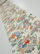 Photo1: 1W09z50  Japanese Kimono Silk  FABRIC Flowers Off-white 83.1x6.7 (1)