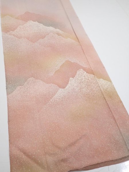 Photo2: 2C03z80  Japanese Kimono Silk  FABRIC Mountain Ash pink 67.3x14.4 (2)