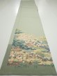 Photo5: 2C05z90  Japanese Kimono Silk  FABRIC Scenery Sage green 70.1x14.8 (5)