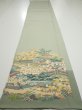 Photo5: 2C06z90  Japanese Kimono Silk  FABRIC Scenery Sage green 70.1x14.8 (5)