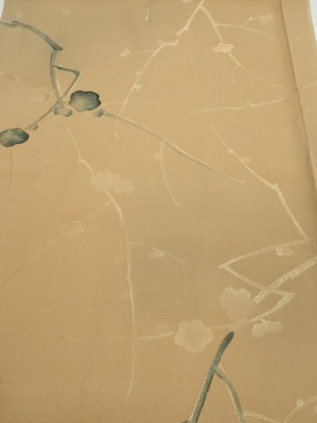 Photo1: 2C01z50  Japanese Kimono Silk  FABRIC Plum branch Light brown 39.4x14.8 (1)