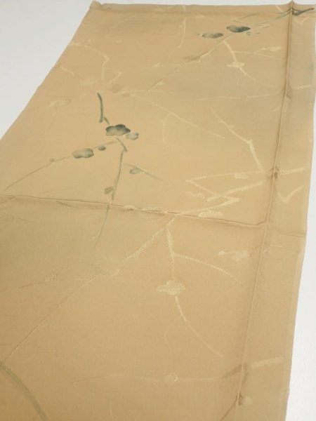 Photo3: 2C01z50  Japanese Kimono Silk  FABRIC Plum branch Light brown 39.4x14.8 (3)
