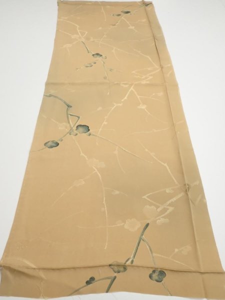 Photo5: 2C01z50  Japanese Kimono Silk  FABRIC Plum branch Light brown 39.4x14.8 (5)