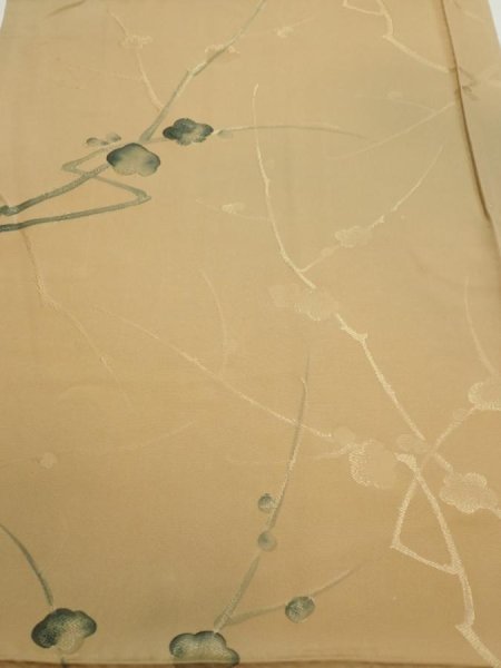 Photo1: 2C02z50  Japanese Kimono Silk  FABRIC Plum branch Light brown 40.2x14.8 (1)