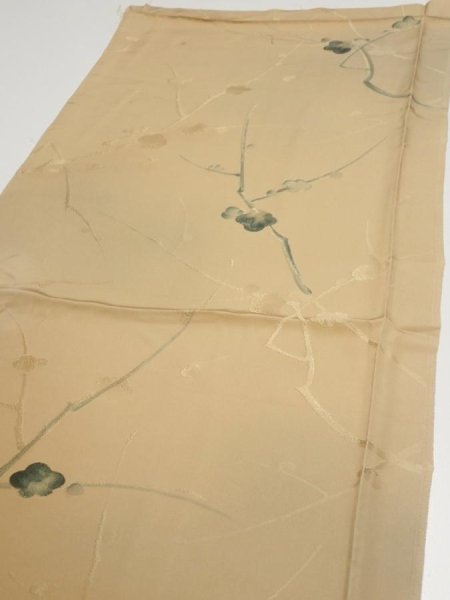 Photo3: 2C02z50  Japanese Kimono Silk  FABRIC Plum branch Light brown 40.2x14.8 (3)