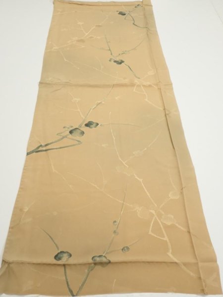 Photo5: 2C02z50  Japanese Kimono Silk  FABRIC Plum branch Light brown 40.2x14.8 (5)