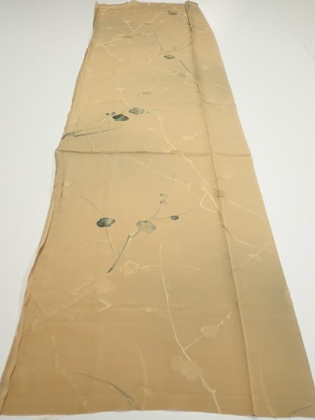 Photo5: 2C04z60  Japanese Kimono Silk  FABRIC Plum branch Light brown 46.5x14.8 (5)