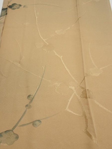 Photo1: 2C05z50  Japanese Kimono Silk  FABRIC Plum branch Light brown 53.5x10.4 (1)