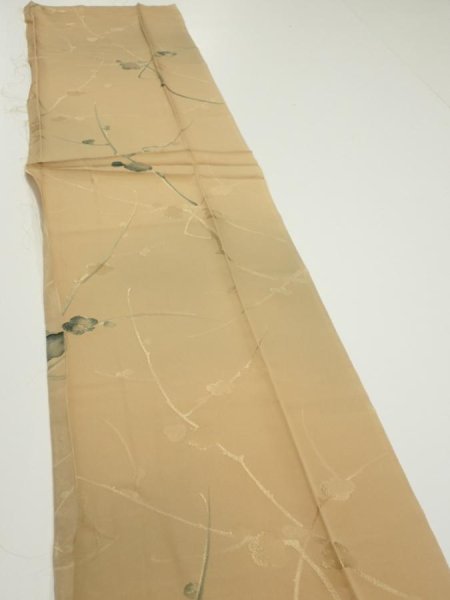 Photo3: 2C05z50  Japanese Kimono Silk  FABRIC Plum branch Light brown 53.5x10.4 (3)