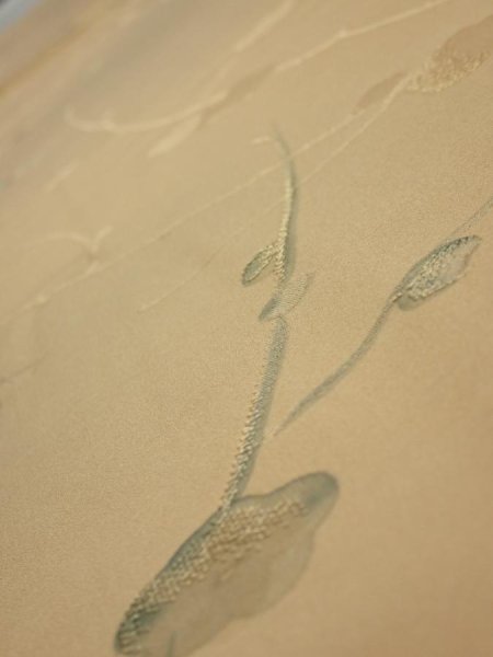 Photo4: 2C05z50  Japanese Kimono Silk  FABRIC Plum branch Light brown 53.5x10.4 (4)