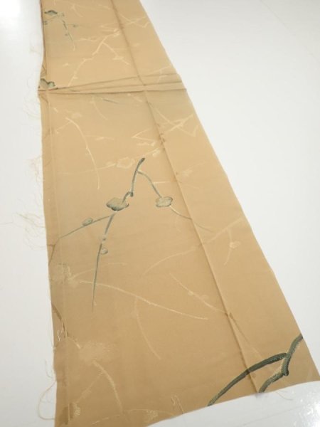 Photo2: 2C06z50  Japanese Kimono Silk  FABRIC Plum branch Light brown 52.8x10.6 (2)