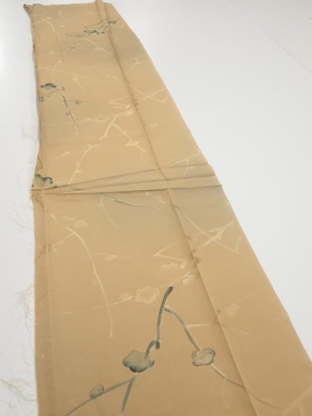 Photo3: 2C06z50  Japanese Kimono Silk  FABRIC Plum branch Light brown 52.8x10.6 (3)