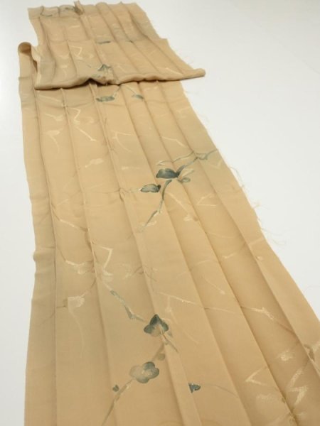 Photo3: 2C07z100  Japanese Kimono Silk  FABRIC Plum branch Light brown 81.5x14.6 (3)