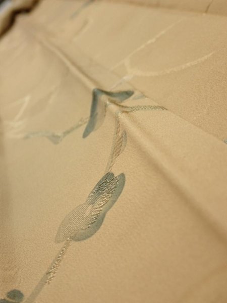 Photo4: 2C07z100  Japanese Kimono Silk  FABRIC Plum branch Light brown 81.5x14.6 (4)