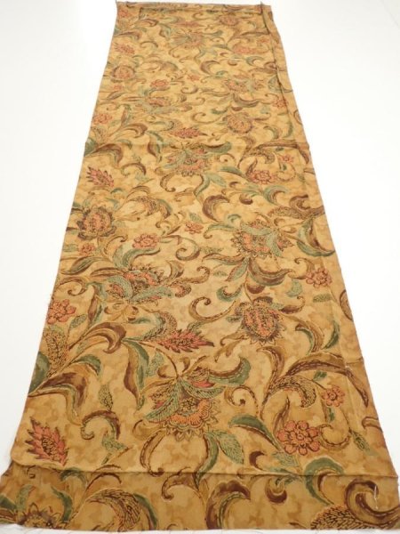 Photo5: 2C01z60  Japanese Kimono Silk  FABRIC Flowers Brown 40.2x14.2 (5)