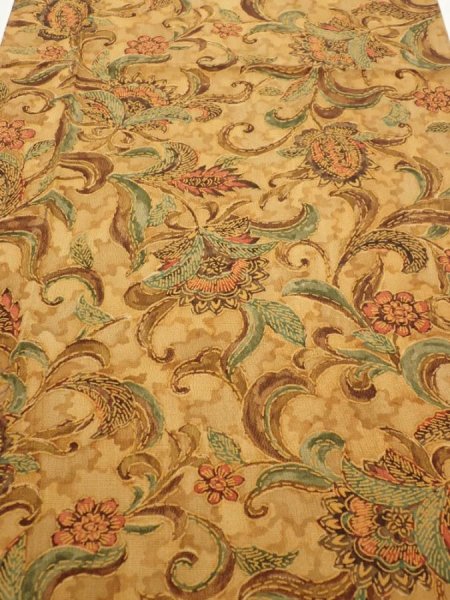 Photo1: 2C03z70  Japanese Kimono Silk  FABRIC Flowers Brown 50.0x14.2 (1)