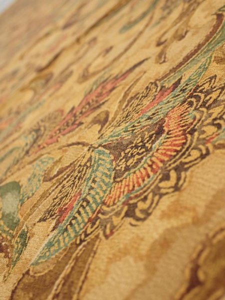 Photo4: 2C03z70  Japanese Kimono Silk  FABRIC Flowers Brown 50.0x14.2 (4)