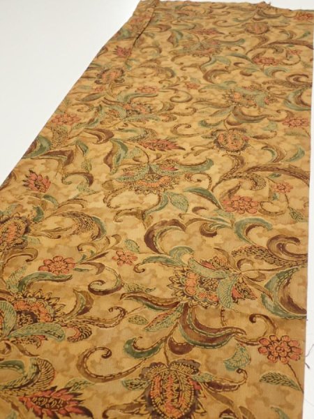 Photo3: 2C04z70  Japanese Kimono Silk  FABRIC Flowers Brown 50.0x14.4 (3)