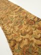 Photo1: 2C05z60  Japanese Kimono Silk  FABRIC Flowers Brown 54.3x10.2 (1)