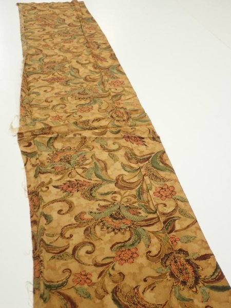 Photo3: 2C05z60  Japanese Kimono Silk  FABRIC Flowers Brown 54.3x10.2 (3)