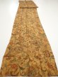 Photo1: 2C07z110  Japanese Kimono Silk  FABRIC Flowers Brown 83.5x14.4 (1)