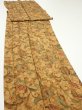 Photo4: 2C07z110  Japanese Kimono Silk  FABRIC Flowers Brown 83.5x14.4 (4)