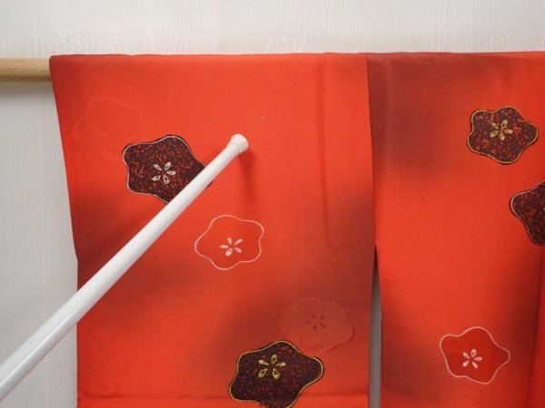 Photo6: 6721T03z590 Vintage Japanese Kimono Silk HAORI Flower Tomato red (6)