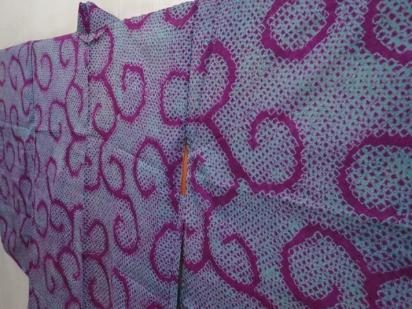 Photo2: 6721T04z360 Antique Japanese Kimono Silk HAORI Karakusa Purple (2)