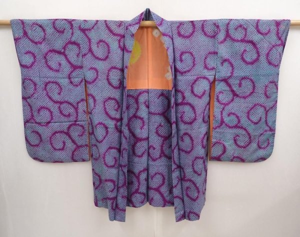 Photo5: 6721T04z360 Antique Japanese Kimono Silk HAORI Karakusa Purple (5)