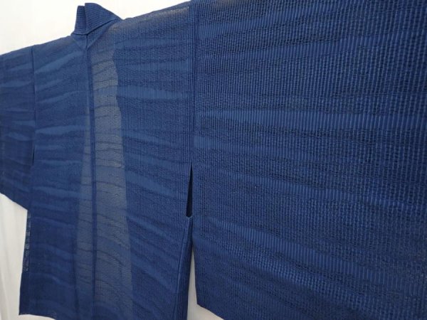 Photo2: 6721T05z370 Vintage Japanese Kimono Silk See through HAORI  Dark blue (2)
