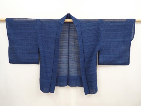 Photo5: 6721T05z370 Vintage Japanese Kimono Silk See through HAORI  Dark blue (5)