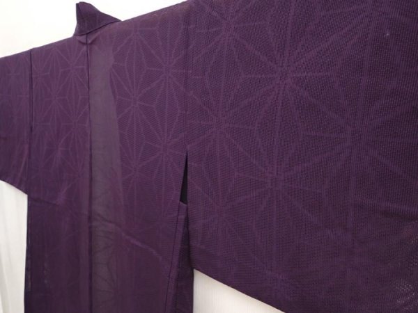 Photo2: 6721T06z340 Vintage Japanese Kimono Silk See through HAORI Hemp Dark purple (2)
