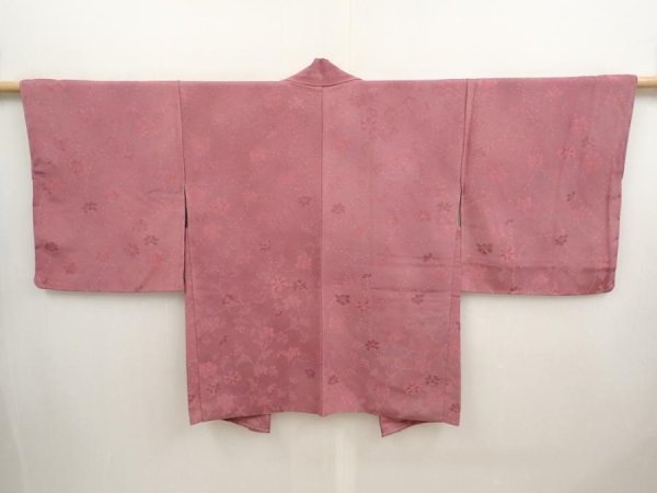 Photo1: 6721T01z530 Vintage Japanese Kimono Silk HAORI Flower Dark pink (1)