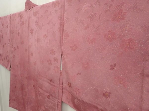 Photo2: 6721T01z530 Vintage Japanese Kimono Silk HAORI Flower Dark pink (2)