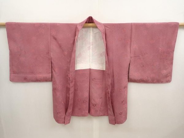Photo5: 6721T01z530 Vintage Japanese Kimono Silk HAORI Flower Dark pink (5)