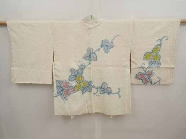 Photo1: 6721T02z520 Vintage Japanese Kimono Silk SHIBORI HAORI Ivy Off-white (1)