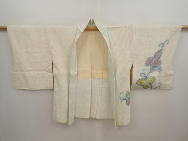 Photo5: 6721T02z520 Vintage Japanese Kimono Silk SHIBORI HAORI Ivy Off-white (5)
