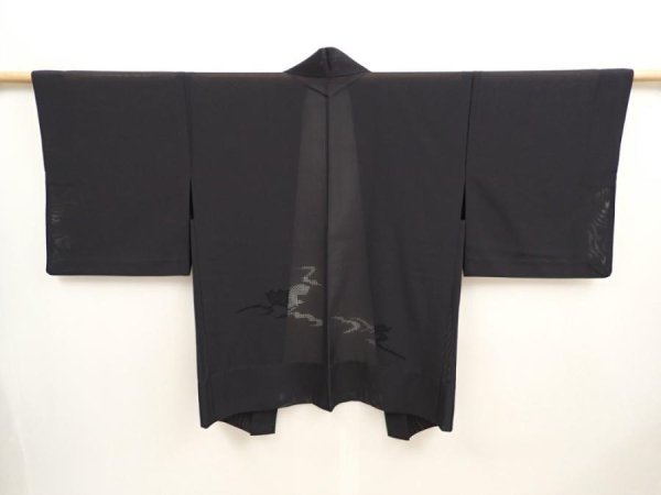 Photo1: 6721T08z250 Vintage Japanese Kimono Silk See through HAORI  Black (1)