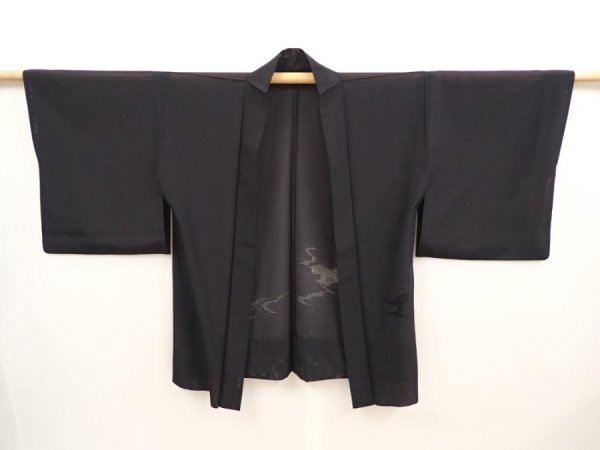 Photo5: 6721T08z250 Vintage Japanese Kimono Silk See through HAORI  Black (5)