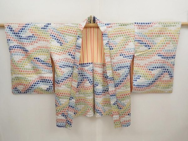 Photo5: 6721T09z550 Vintage Japanese Kimono Silk SHIBORI HAORI  Light gray (5)