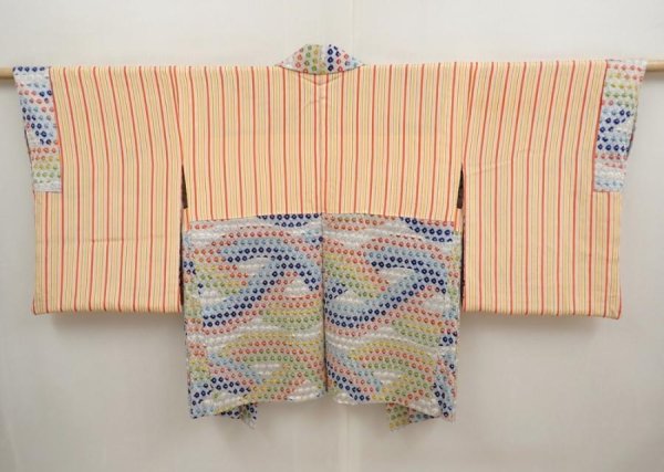 Photo6: 6721T09z550 Vintage Japanese Kimono Silk SHIBORI HAORI  Light gray (6)