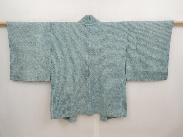Photo1: 6721T10z450 Vintage Japanese Kimono Silk SHIBORI HAORI  Dull cyan (1)