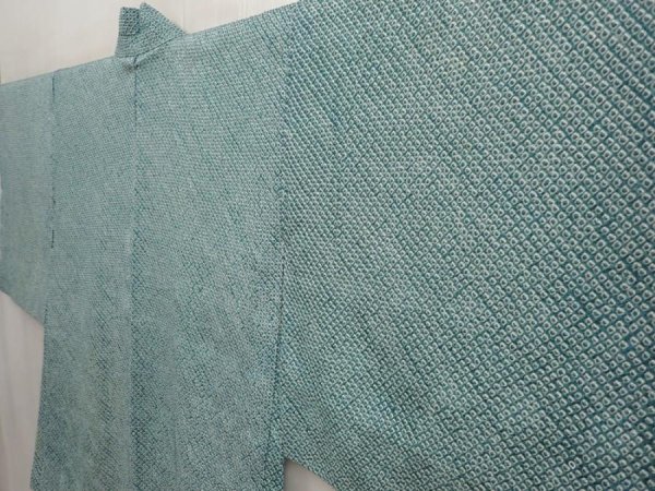 Photo2: 6721T10z450 Vintage Japanese Kimono Silk SHIBORI HAORI  Dull cyan (2)