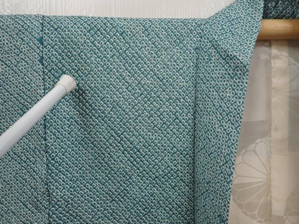 Photo7: 6721T10z450 Vintage Japanese Kimono Silk SHIBORI HAORI  Dull cyan (7)
