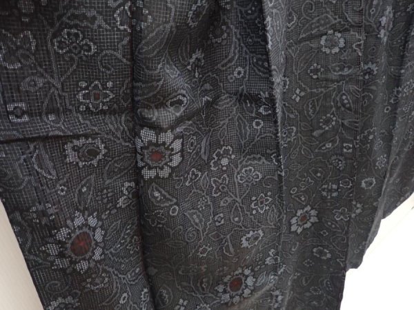 Photo3: 6721T11z680 Vintage Japanese Kimono Silk TSUMUGI Flower Gray (3)