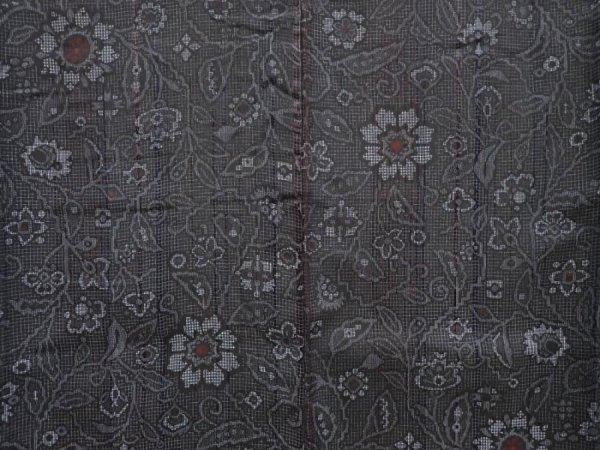 Photo5: 6721T11z680 Vintage Japanese Kimono Silk TSUMUGI Flower Gray (5)
