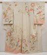 Photo1: 6721T12z860 Vintage Japanese Kimono Silk TSUKESAGE Flowers Sand beige (1)