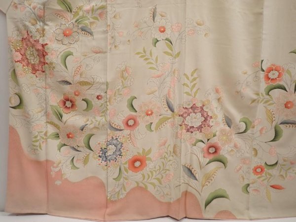 Photo5: 6721T12z860 Vintage Japanese Kimono Silk TSUKESAGE Flowers Sand beige (5)