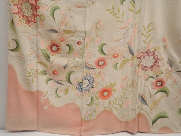 Photo6: 6721T12z860 Vintage Japanese Kimono Silk TSUKESAGE Flowers Sand beige (6)